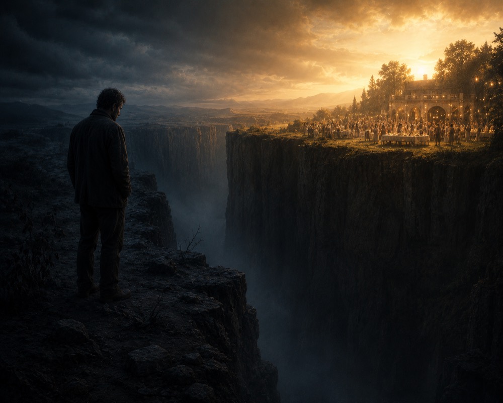 The fixed chasm, the distant feast